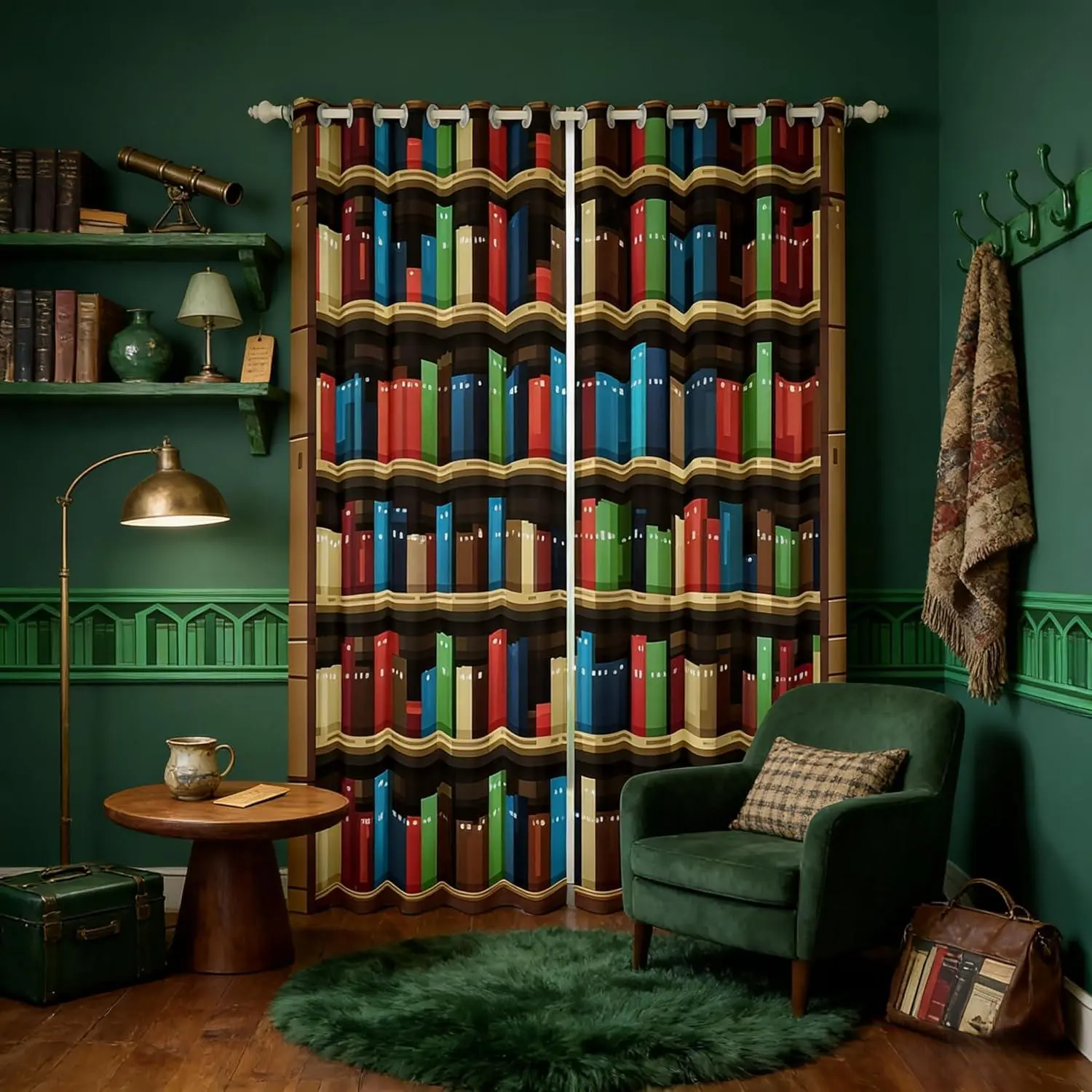 Pixel Vedio Game Blackout Curtains,Pixelated Bookshelf Bookcase Boys Girls Room Decor,Books Modern Building Games Window Curtains,Colorful 2 Panels