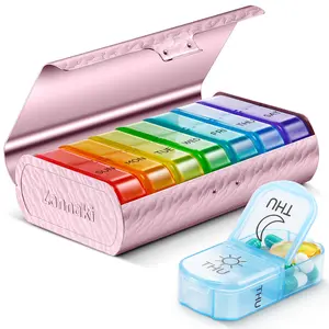 Metal XL Weekly Pill Organizer 2 Times a Day - AM PM Pill Box for 7 Days, Large Travel Pill Case for Medicine, Vitamins, Supplements, Pills - Portable Daily Pill Holder for Women & Men, Elderly