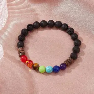 Gemstone Lava Beaded Bracelet Women Resin Amber Bead Chakra Healing T65