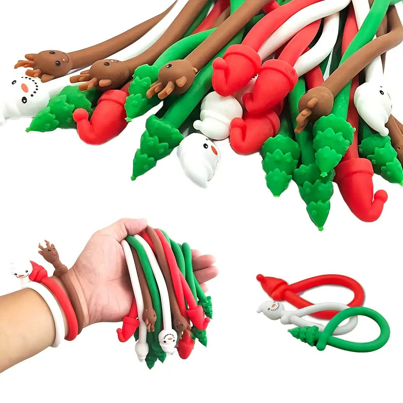 Christmas Themed Soft Rubber Stretch Wristband - Elastic Rope Stress-Relieving Design, Colored Cheerleading Bracelet, Ideal for Daily Wear, Christmas Decor & Holiday Gift for Men, Women & Teens