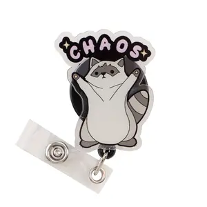 1pc 2D Flat Retractable D Card Holder Reel with Cute Design, Nurse Hospital Badge Holder Office Lanyard, Acrylic Material, English Text, Protective Film Surface, 2D Flat