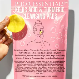 PHOR ESSENTIALS Turmeric & Kojic Acid Facial Cleanser Pads - Chamomile-Infused, Calming Formula for Soft, Radiant Skin