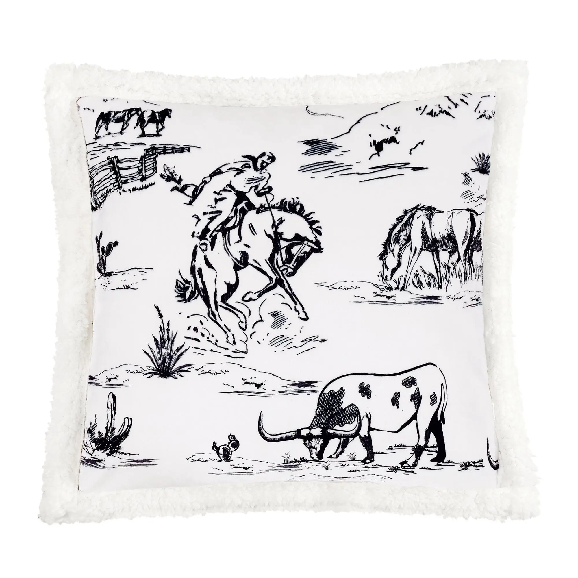 Ranch Life Western Toile Campfire Sherpa Pillow