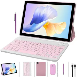 2 in 1 Tablet with Keyboard Case Mouse Stylus Pen, 10 inch Tablet Android 14.0 Tablets PC Set, 8GB RAM+64GB ROM Tableta Computer 10.1" IPS Screen 2MP+8MP Dual Camera WiFi BT Tab Pink/Girls smart pad xmas gift