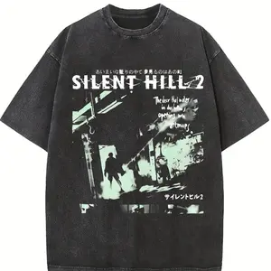 valentine shirts Silent Hill 2 Graphic Print T-Shirt, 100% Cotton Crew Neck Tee, Casual Short Sleeve Knit Fabric Top for Men, All-Season Regular Fit Streetwear