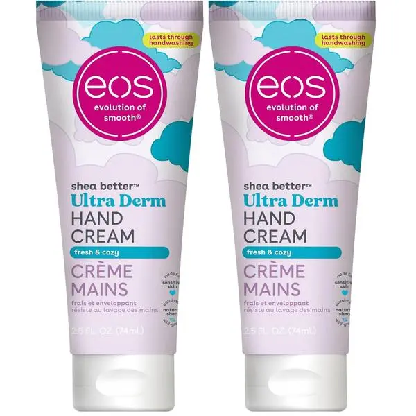 eos Shea Better Hand Cream – Fresh & Cozy, Hand Lotion, Hand-Lotion for Dry Skin, Hydrating, Shea Butter, Dry Skin Relief, Travel Size, 2.5 oz (Pack of 2)