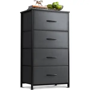 Dresser for Bedroom with 4 Storage Drawers, Small Dressers Chest of Drawers Fabric Dressers with Sturdy Steel Frame, Dresser for Closet with  Top, Dark Grey