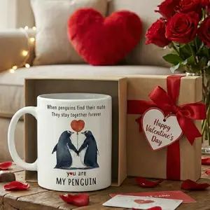 Forever Mate Gift: "You Are My Penguin" 11oz Ceramic Mug – Cute Printed Coffee Cup – Sturdy, Washable & Reusable Drinkware Tumbler hug mug Spanish Love Phrase cafe au lait mug  tiktok hugger mug confusing  gifts