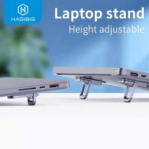 Hagibis Foldable Laptop Stand - Rectangular Universal Holder with Synthetic Finish, Portable Ergonomic Plastic & PU Leather Desk Keyboard Riser, Adjustable Height, Cooling Airflow, Compact Setup, for Travel Use, MacBook Pro/Air Office Accessories