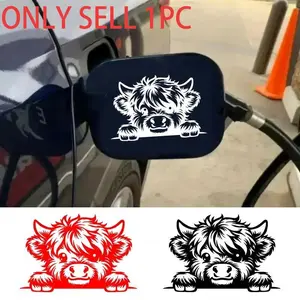 1-piece Charming Highland Cow Motif Car Stickers, Waterproof Vinyl Decals, Suitable for Car Windows, Bumpers and Rear Windscreens, Self-adhesive Animal Decoration, Car Decorative Sticker, Truck Car Decal, Universal Car Sticker