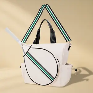Tennis Bag - Convertible Tote Shoulder Racket Bag - Ivory/Green Stripe