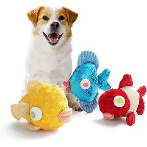 Tough  Toys, Squeaky  Toys to Keep Dogs Busy with Two Resistant Layer & Crinkle Sound, Googly Eyed Fish Gang Puppy  Toys for Small, Medium, Large Breeds