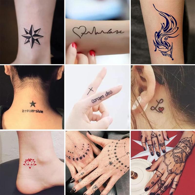 Temporary Tattoo Kit 10 Bottles Color Inks, 84 Pcs Stencils Kit for Body Paint DIY Tattoos Temp, 8 Colors DIY Fake Tattoo for Women Kids