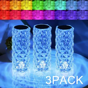 3Pack Portable Crystal Diamond Table Lamp, 16 Color Touch Control Rechargeable Lamp, Acrylic Modern Style Crystal Bedside Lamp, Wireless Night Light, 3-Levels Brightness Room Decor Desk Lamp