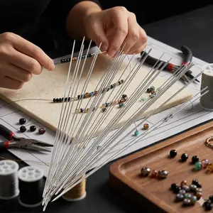 Stainless Steel Large Eye Beading Needle for Jewelry Making DIY Handcraft Sewing Durable Anti-Rust Big Hole Needle Head Works with Fine & Thick Threads Stringing Beads Tools