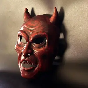 Vintage-Inspired Devil Mask, Bloody & Artisan Crafted, Horned Horror for Halloween Dress Up, Unleash Your Inner Demon