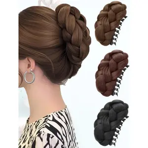 SHUJUAN  5 inch Braided Bun & Claw Clip Hairpiece: Synthetic Braiding Hair Pre-Glued Updo for Instant Volume |   No-Skill Fake Hair Accessory for Women |   All-Season Hair Extension for Vacations, Weddings & Daily Use