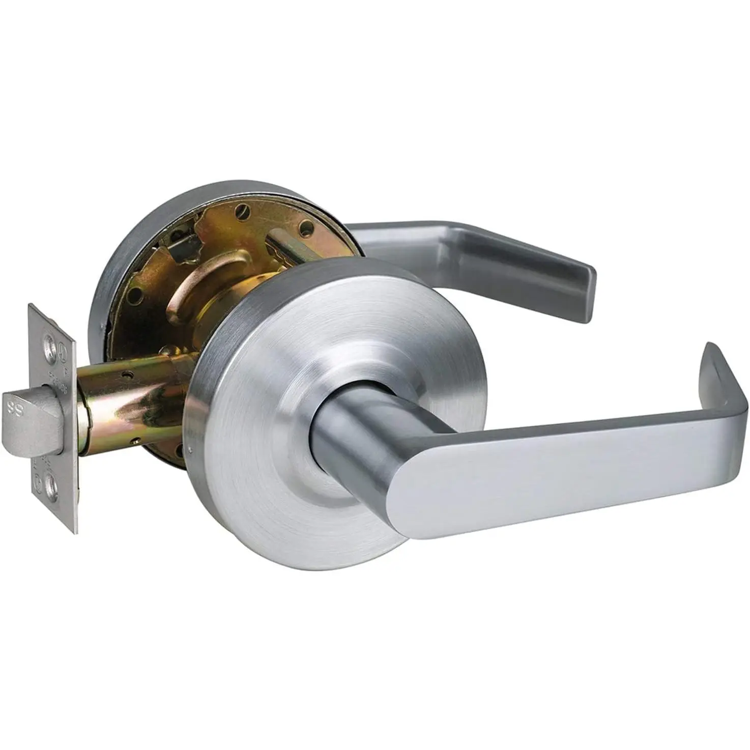 Heavy Duty Commercial Passage Door Lever - Satin Chrome Non-Locking Grade 2 Door Handles, UL 3-Hour Fire Rated Ergonomic Lever with 70mm Latch for School/Hotel Hallways