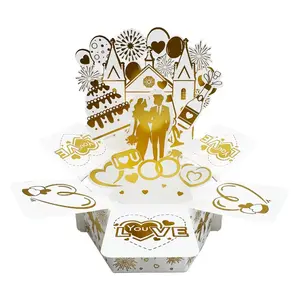 New bronzing wedding creative upscale 3D gift box decorations greeting card ornaments wedding blessing invitation universal