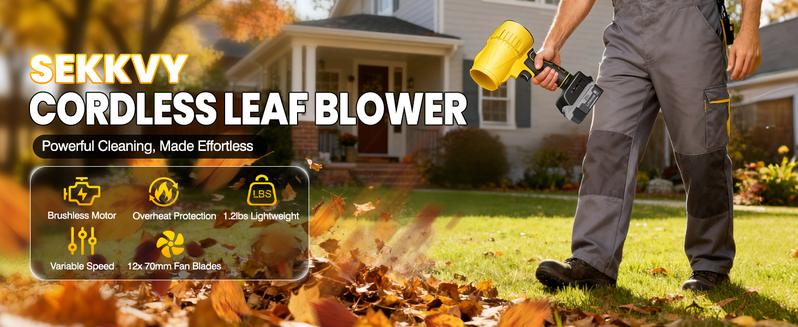 Leaf Blower, Electric Cordless Air Blower with 2 Batteries and Charger - Yellow