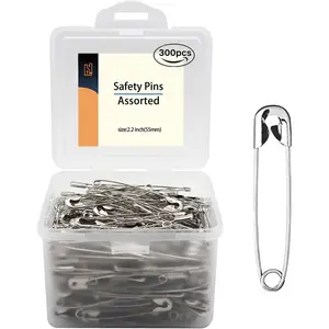 300 count Safety Pins, 2.2Inch/54mm, Nickel, , Metal, Bulk, Small, Multipurpose, Extra , Wide Use, Safety Pins for Clothes, , Office