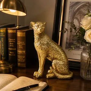 Golden Resin Leopard Abstract Sculpture - Artistic Household Items Decor Ornaments, Modern Living Room Shelf Ornament, Bedroom Inspo Desktop Accent for Home Office, Animal Figurine Gift (Wall Art Compatible)