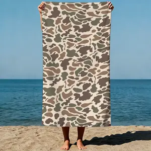 Camouflage pattern: irregular shapes in earthy tones, abstract digital art style. Sand-Free Beach Towel | Ultra-Light Microfiber | Quick-Dry, Compact for Travel