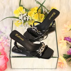 JOANNA-24 WOMAN HEEL OPEN TOE SLIP ON SHORT KITTEN HEEL SQUARE TOE ONE STRAP EMBELLISHED BUCKLE DRESIGN