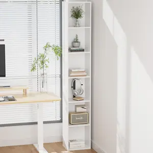 Tall Narrow Bookcase 6-Tier Bookshelf 70.5" Slim Cube Display Rack Shelves  Skinny Corner Storage Organizer for Small Spaces for Living Room, Office, Study, Bedroom, White