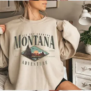 Montana Mountain Sweatshirt – Retro Style Unisex Pullover, Soft Cotton Spandex Blend
