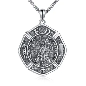 YFN Saint Florian Necklace Firefighters Patron 925 Sterling Silver Amulet Medal Pendant Religious Protector Jewelry Gifts for Women Men