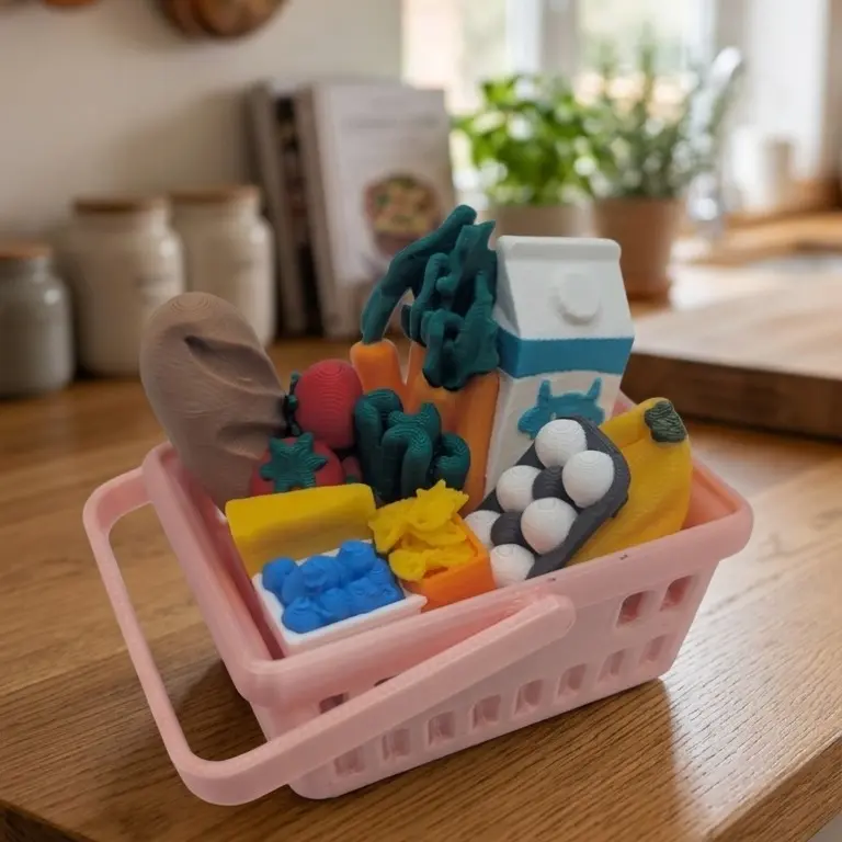 3D Printed Grocery Basket Sensory Fidget Tool, Multi-Clicker ASMR Mini Food Toy with 4-Zone Clicks, Keychain Included Sensory Fidget Accessory
