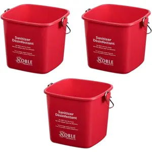 Small Red Sanitizing Bucket - 3 Quart Cleaning Pail - Set of 3 Square Containers, Plastic