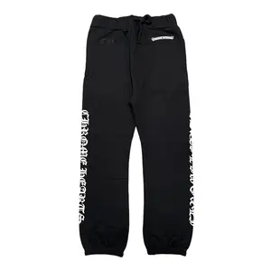 Chrome Hearts Men's Thermal-Lined Scroll Print Sweatpants - Relaxed Fit, Logo Detail, Black White Casual Street Trousers, Menswear Bottoms