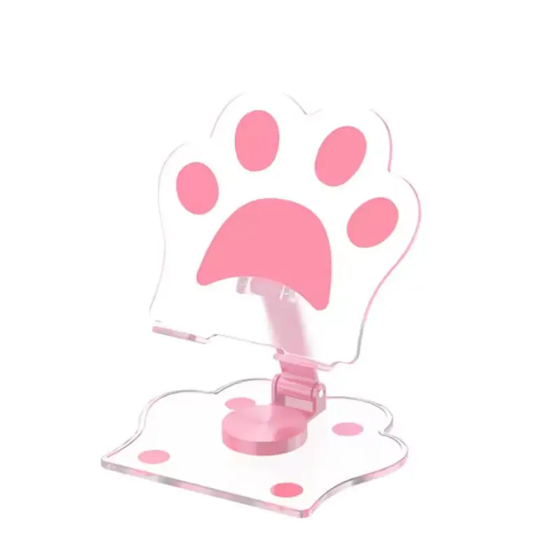 Cute Phone Stand for Desk – Adjustable Acrylic Foldable 360° Turn Cell Phone Holder Compatible with iPhone 17/16/15/14 Pro Max/Air,Anti-Slip Silicone Pad，Cat Paw Pattern，Pink