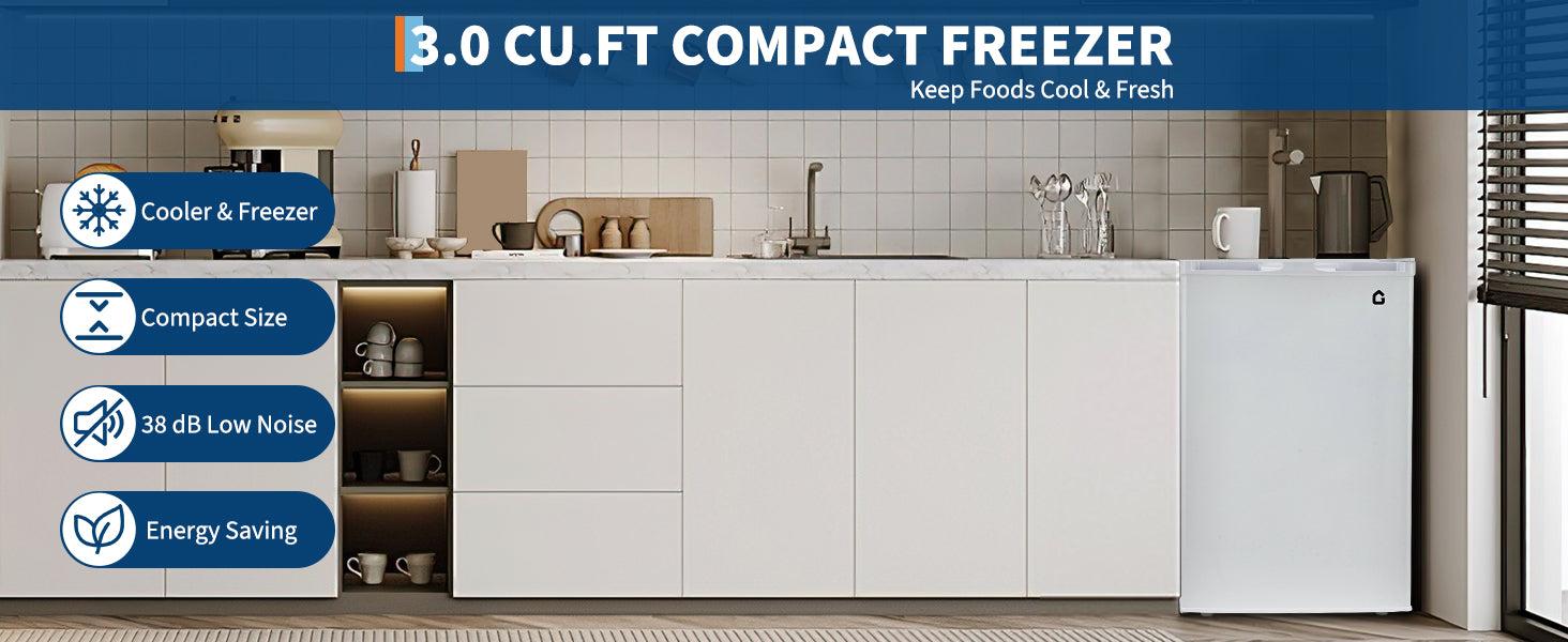 【GARVEE】3.0 Cu.Ft Upright Freezer with Reversible Door & 7-Temp Control – Compact Energy-Efficient Freezer for Apartments, Dorms, Offices – White