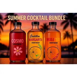 Summer Cocktail Bundle - 3 Handcrafted Cocktails: Cosmo, Cadillac Margarita, Mai Tai - 32 oz Clear Glass Bottles with Pour-to Lines - Effortless Sipping - Beverage