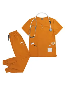 Men's Multi-color Nurse Uniform Work Clothes Pet Frosted Top+long Pants Set Short Sleeved Multi-functional Pocket Nursing Work Clothes