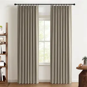 Pleated Curtains Blackout, Pleated Drapes 84 Inch Long 2 Panels Set, Blackout Curtains for Bedroom & Living Room, 40" W x 84" L, Dark Faux