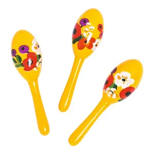 5" Cuban Floral Yellow Wood Maraca Shaker Instruments - 12 Pc.