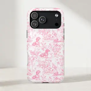 Pastel Pink Dachshund Toile MagSafe Tough Phone Case iPhone 17, 16, 15, 14 Pro Max Protective Magnetic Case