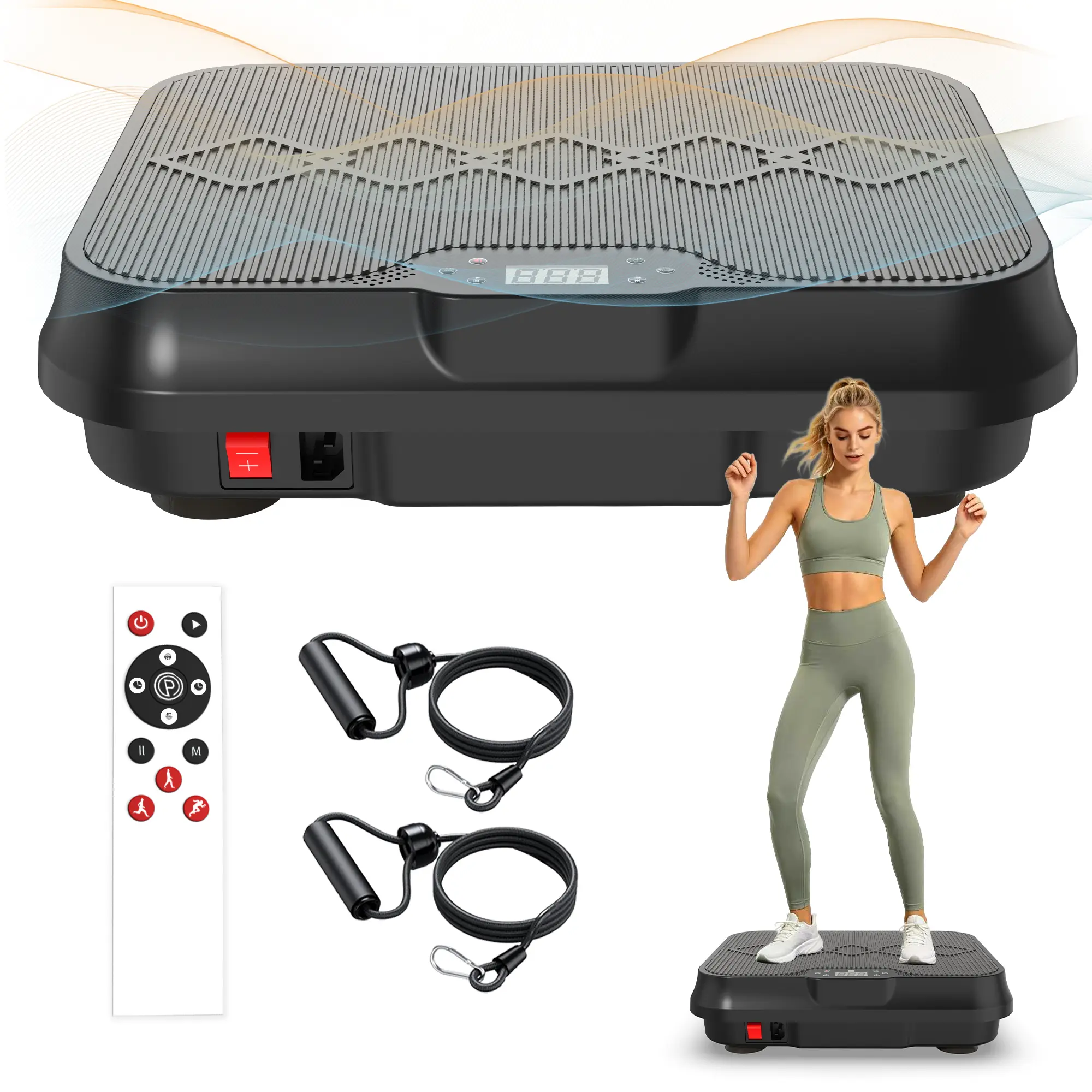 Stylish Vibration Plate Exercise Machine with Anti-Slip Platform & 2 Resistance Bands for Full-Body Home Fitness, Compact Portable Design with 300 lbs Capacity, Vibration Plates, Home Fitness Equipment, Resistance Band Workout, Home Gym Kit