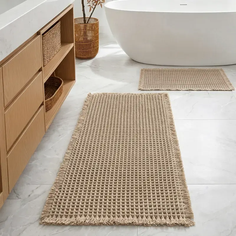 2 Piece Set Large Waffle Bath Mat Set, Non Slip Bathroom Mat Set, Ultra Absorbent Bath Mats for Bathroom Decor, Extra Soft Floor Bathroom Rugs Sets 2 Piece, Washable Bath Rugs Set (20"×47" and 16"×24") indoor carpet