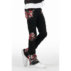 Kodak Black/Red Painter Stacked Flare Fringe Jean