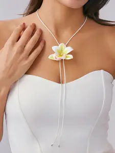 Fashionable 3D Realistic Flower Necklace Choker, Unique Long Wax Thread Fabric Floral Neck Chain, Stylish Accessory for Women, Modern Versatile Accessories