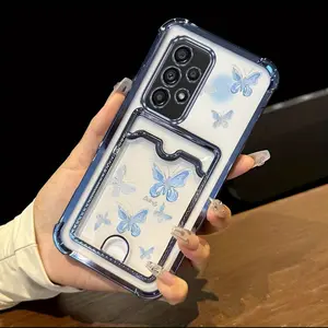 A73 5G Impact Resistant Transparent Plating Phone Protector Case Compatible With for Samsung Galaxy A73 5G Silver and Blue Dreamy Butterfly Case Cover for Fashion Cover