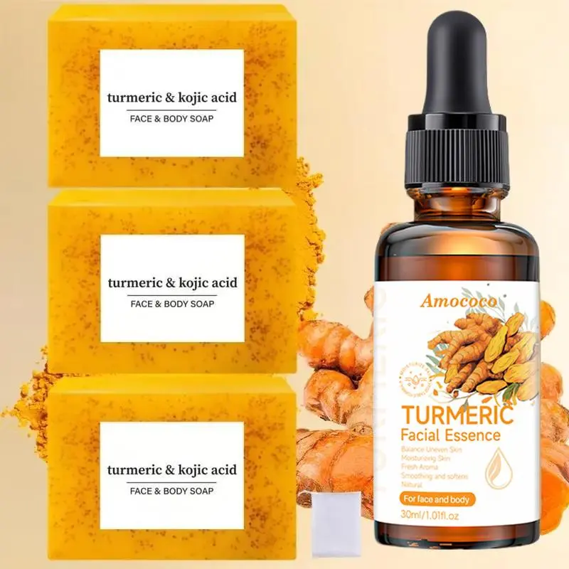 Turmeric soap and essential oil skincare set, cleansing and moisturizing, soothing and comfortable, suitable for both men and women, gentle cleansing without tightness, deeply nourishing the skin, leaving it soft and smooth, radiating a healthy glow.