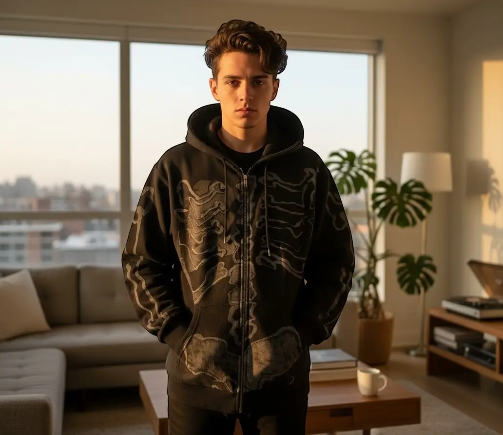 Men's Cactus Jack x FRAGMENT Skeleton Print Graffiti Full-Zip Hoodie, Menswear Tops Sweatshirts Streetwear Redux
