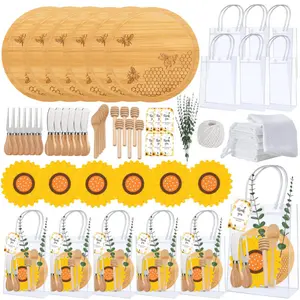 67 Piece Bee Themed cheese board Set Baby Shower Prize  With Knife, fork, honey stick, gift bag ,Thank You card  for Couple Guest,Bridal Shower Baby Shower Party Decorations,Anniversary Birthday Wedding Gifts
