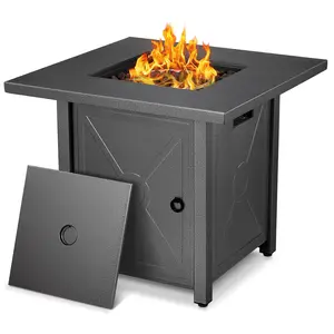 R.W.FLAME 28" Fire Pit Table, 40000 BTU Propane Fire Pit Table with Lid,Rain Cover and 3 Pounds Lava Stones for Outdoor Backyard, Courtyard